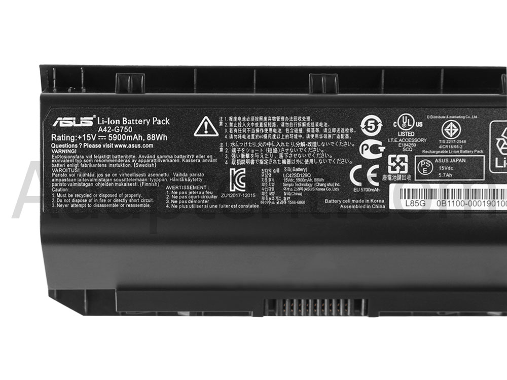 Alkuperäinen 8 Solut 5900mAh 88Whr Akku Asus G750JM-T4014H G750JM-T4049H