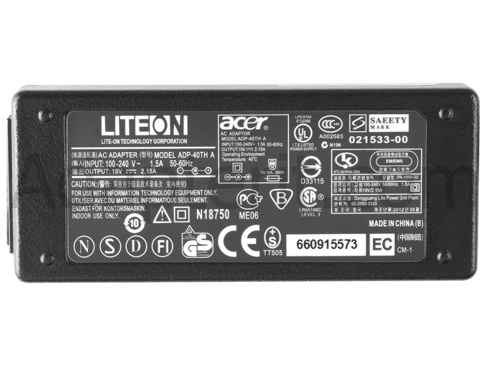 Alkuperäinen 40W Adapteri Laturi Acer Aspire One 725-C62KK-006 725-C7XKK-033