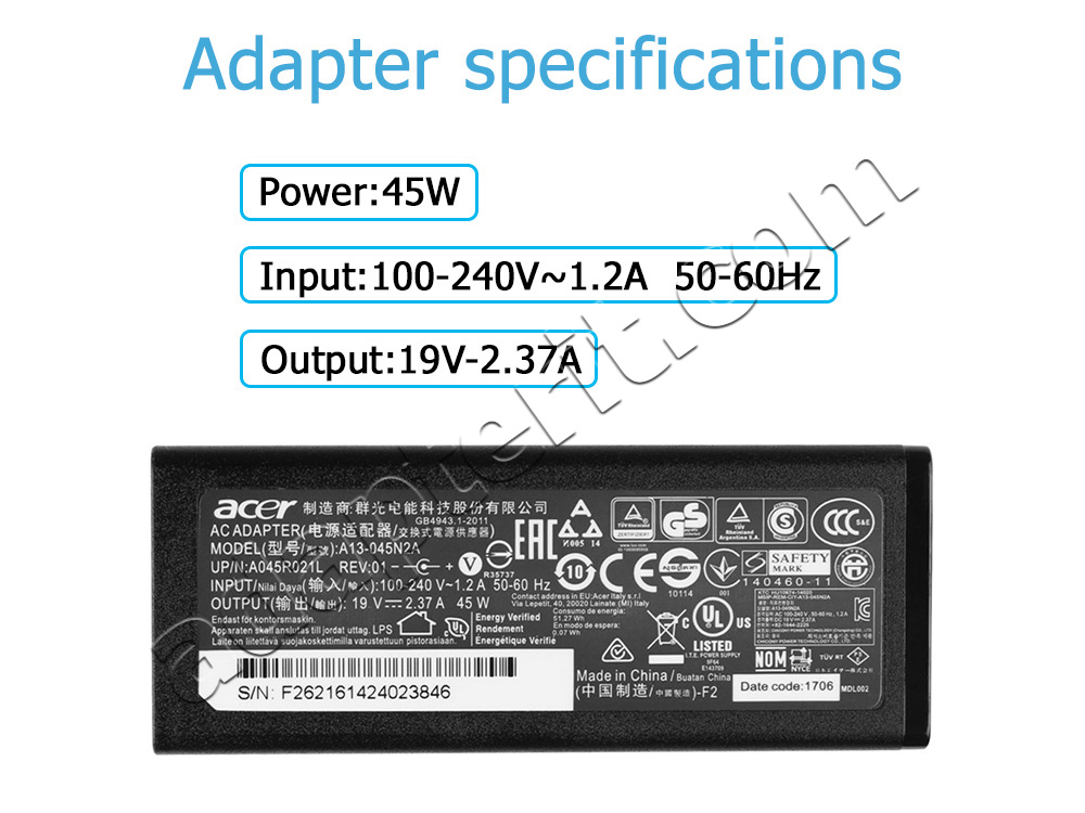 Alkuperäinen 45W Adapteri Laturi PA-1450-26