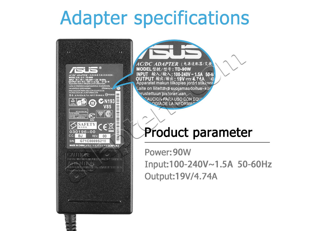 Alkuperäinen 90W Adapteri Laturi Asus K42JV-VX054V K43SJ-VX077 K50IP-SX074V