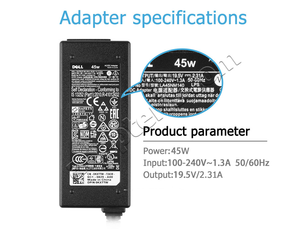 Alkuperäinen 45W Adapteri Laturi Dell XPS 12 MLK