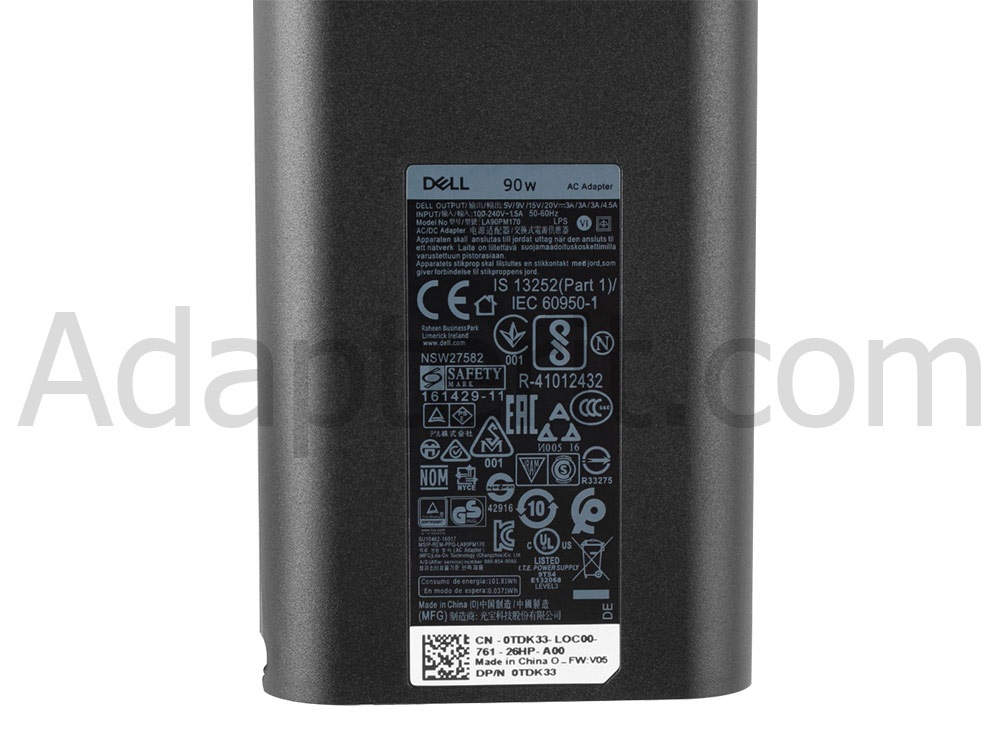 90W Dell XPS 15 9500 P91F001 Adapteri Laturi