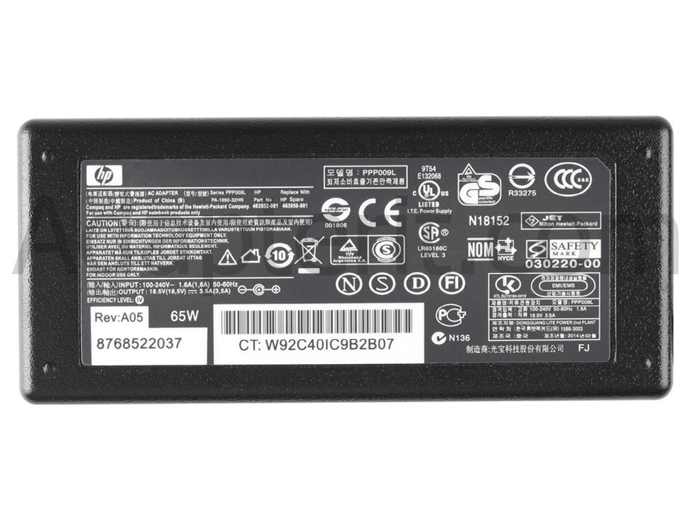 Alkuperäinen 65W Adapteri Laturi HP 419107-001 457685-001