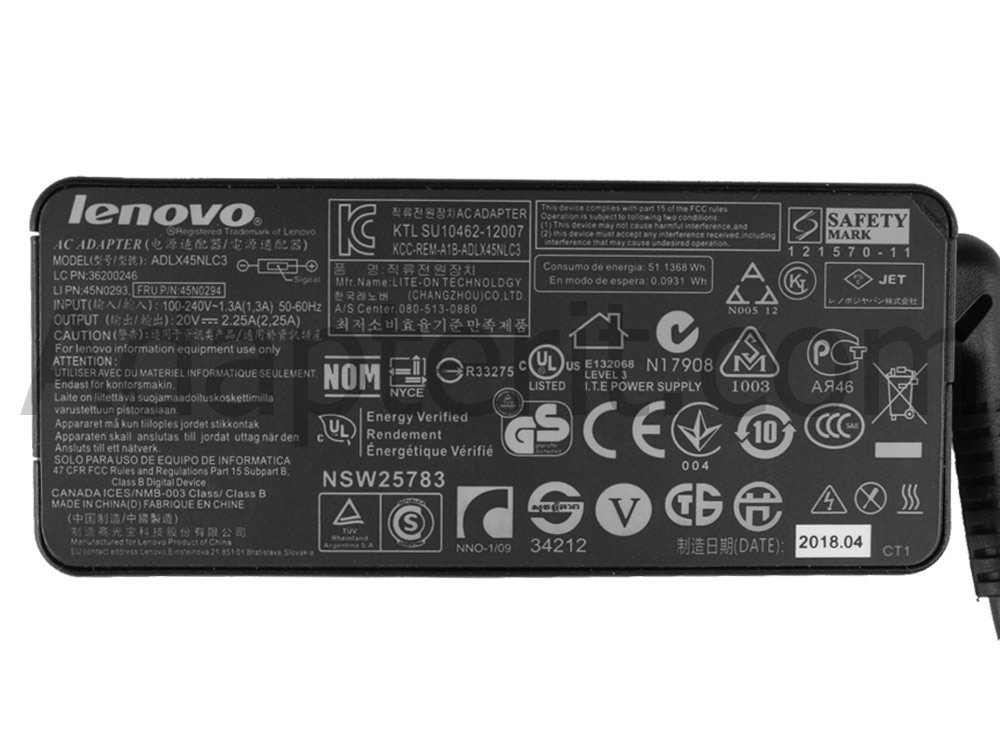 Alkuperäinen Adapteri Laturi Lenovo ThinkPad T560 20FJ 45W + Vapaa johto