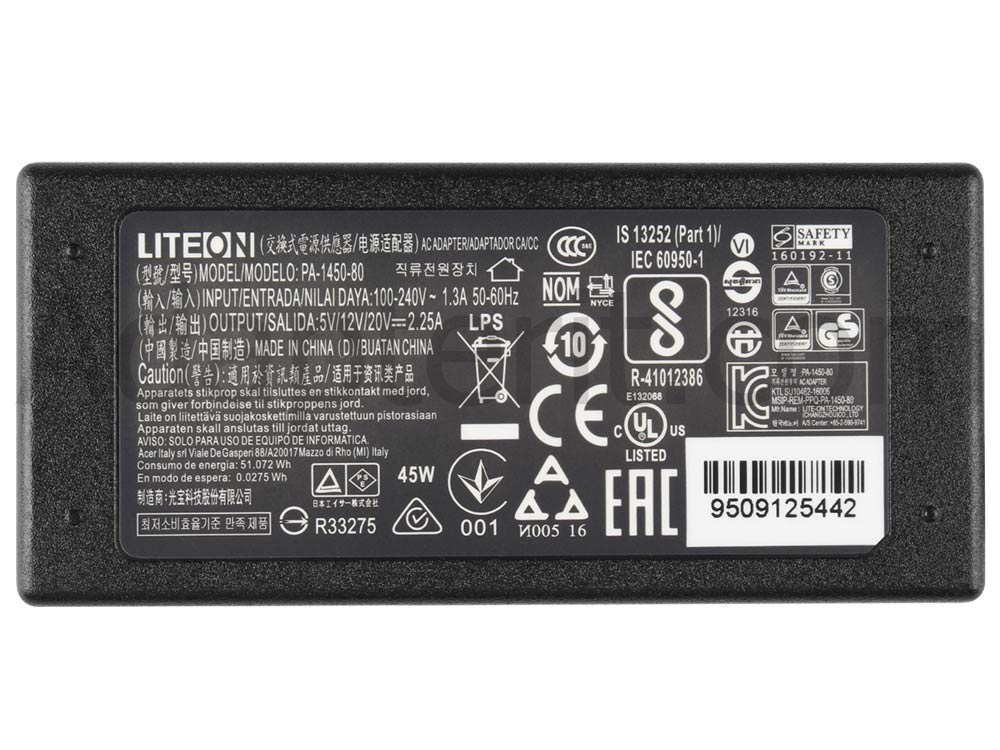 45W Acer Chromebook 314 C933T-P0PD Adapteri Laturi
