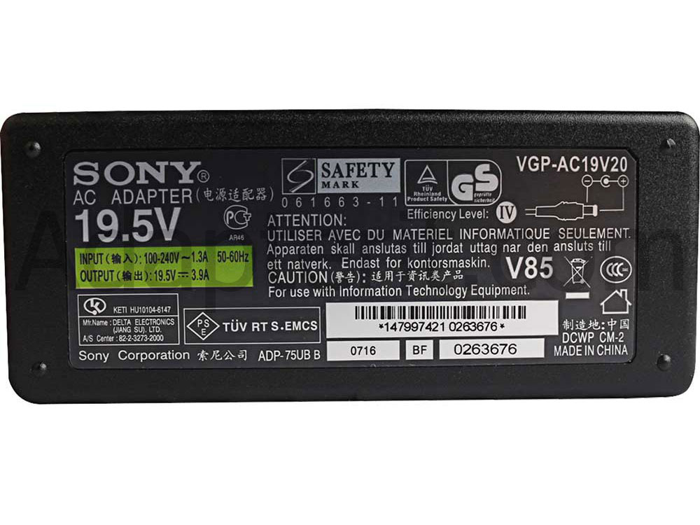 Alkuperäinen 75W Adapteri Laturi Sony Vaio VGP-AC19V20 VGP-AC19V37
