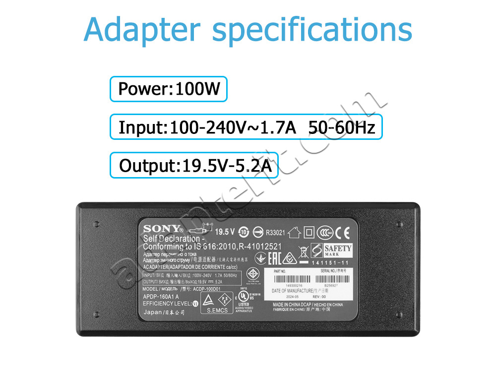 Alkuperäinen 101W Sony ACDP-100N01 Adapteri Laturi + Vapaa johto
